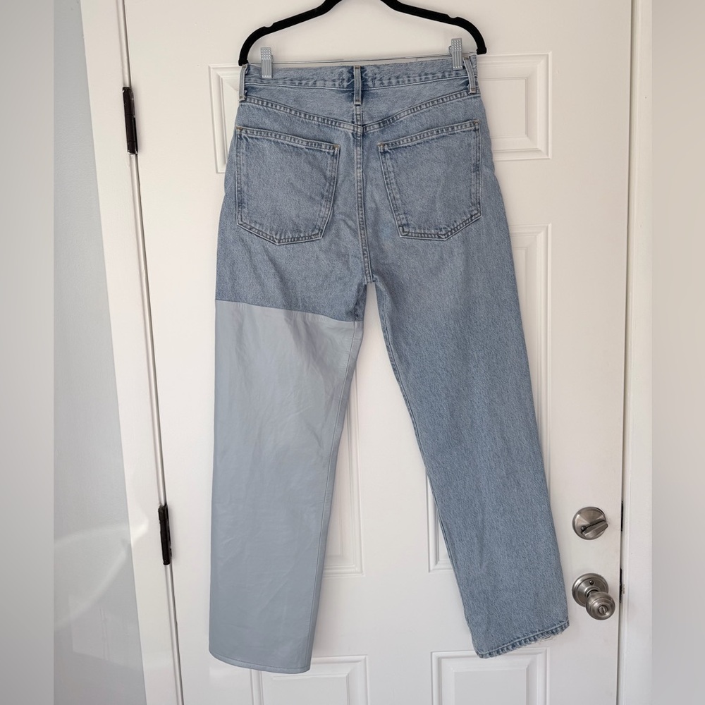 AGOLDE Pieced '90s High-Rise Leather Denim Straight‎ Leg Jeans size 29 pants - Picture 3 of 5